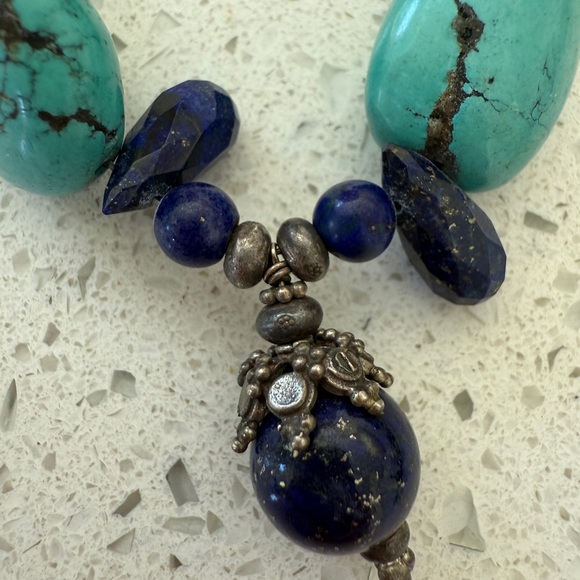 Turquoise and Lapis Necklace with Sterling Silver Clasp - Picture 2 of 8